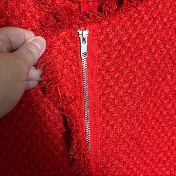 BB Dakota Feeling Fancy Red Tweed Zip Front Collarless Jacket Blazer Size Small - Picture 7 of 12